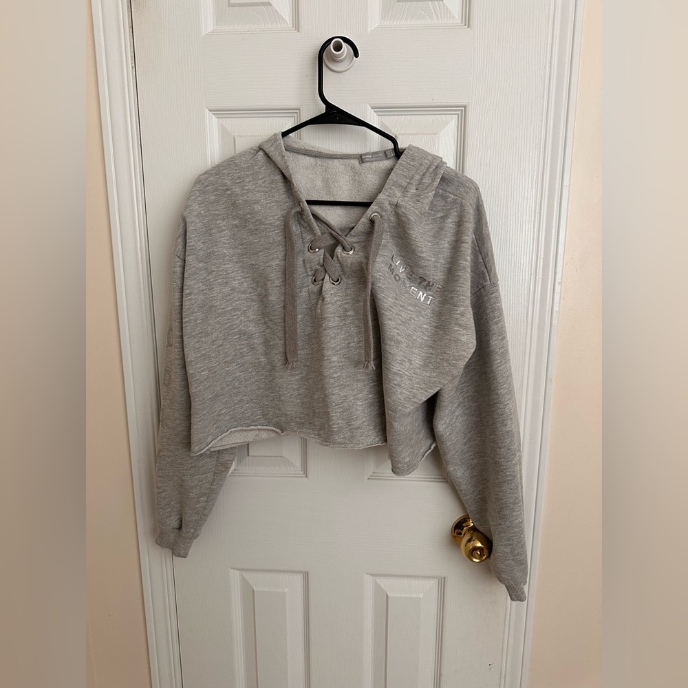 Bershka Cropped Lace-Up Hoodie